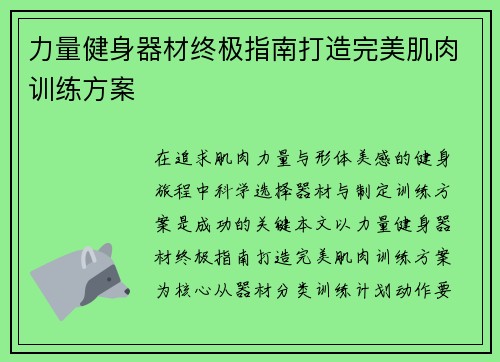 力量健身器材终极指南打造完美肌肉训练方案