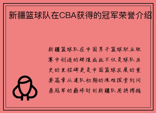 新疆篮球队在CBA获得的冠军荣誉介绍